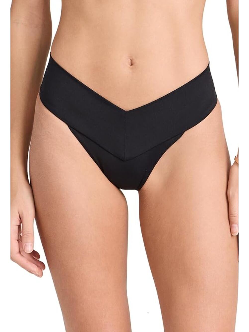 L*SPACE Women's Quinn Classic Bikini Bottom Large Black V Front NWT